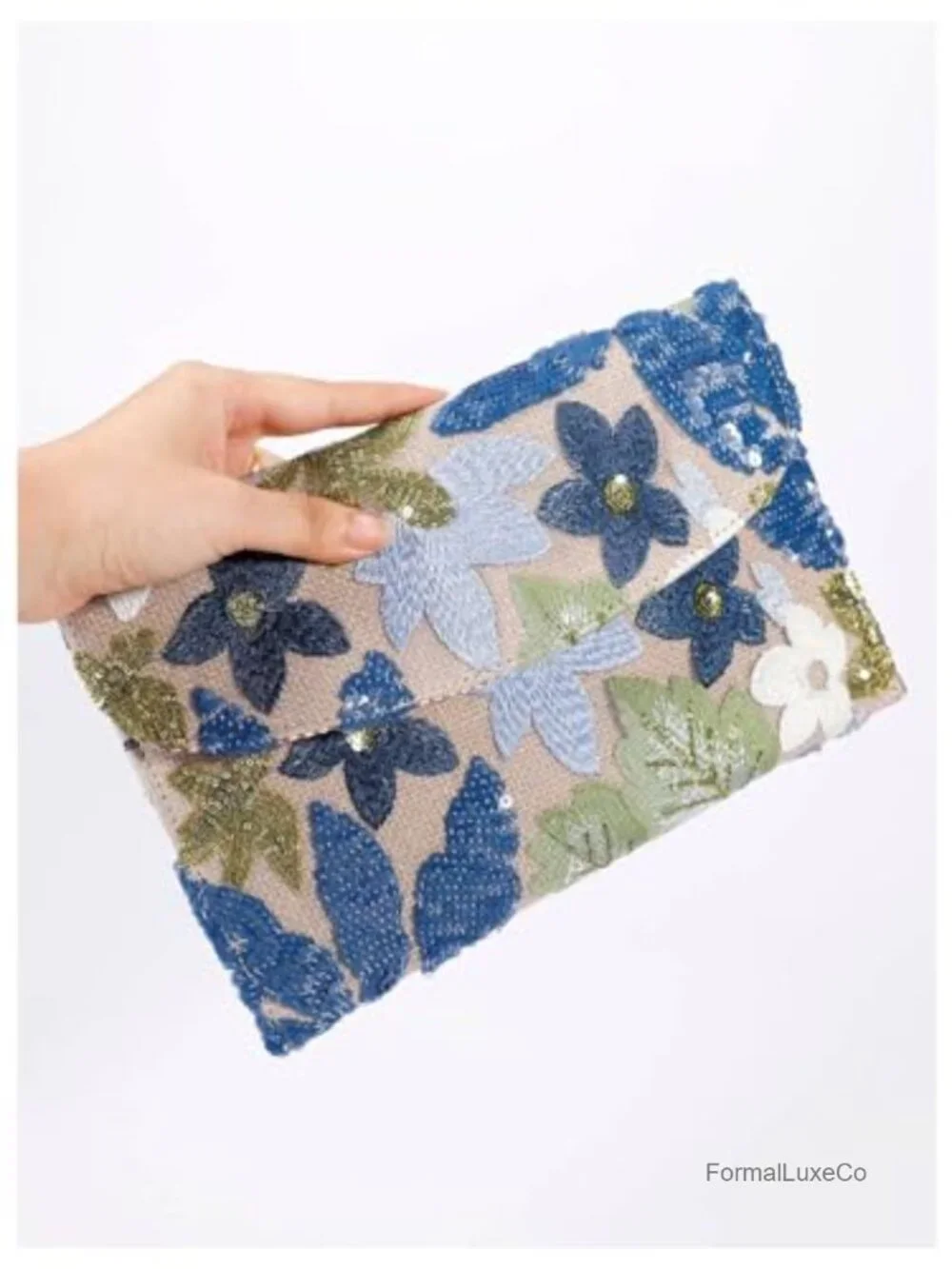 Floral Embroidery Sequin Beaded Evening Clutch Purse Party Bag